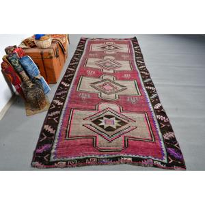 Vintage Turkish Rug 4.6x11 ft (141x336 cm), <b>Red</b> <b>Wool</b> Rug - Product Image 1