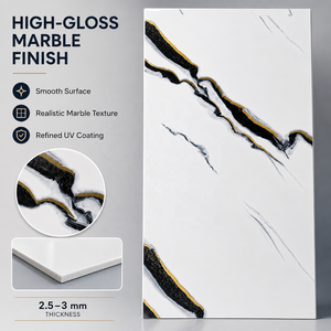 Panneau mural en PVC brillant minimaliste MORLENX, effet marbre <span class=keywords><strong>blanc</strong></span>, <span class=keywords><strong>noir</strong></span> <span class=keywords><strong>et</strong></span> or UV, pour salon <span class=keywords><strong>et</strong></span> <span class=keywords><strong>mur</strong></span> d'accent d'hôtel - Product Image 2