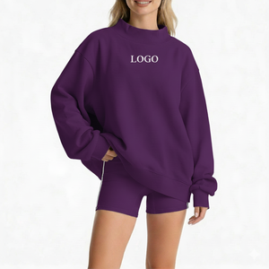 Custom Logo Women's Soft Cotton Mock Neck Streetwear Embroidered <b>Jumper</b> Fleece Oversized <b>Pullover</b> Long Sweatshirt - Product Image 1