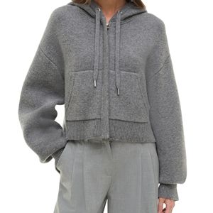 Suéter de Punto para Mujer, Estilo Informal, Ecológico, con Capucha y Cremallera, Lavado Ácido, Manga Larga, Suave, para Otoño e Invierno, Color Sólido - Product Image 1