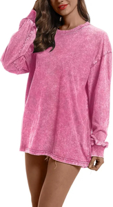 Best Quality Women's Winter Long Sleeve Acid Wash Sweatshirt Waterproof Windproof Breathable <b>Fleece</b> Eco-Friendly Customizable - Product Image 2