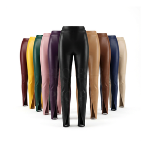 Pantalones de Cuero Sintético de Cintura Alta, Ajustados, Elásticos, Casuales, de Moda, para Invierno, para Uso Diario - Product Image 1
