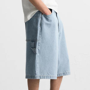 กางเกงขาสั้นผ้าเดนิมสีฟ้าสไตล์วินเทจสำหรับผู้ชายทรงพอดีตัวใส่สบายใส่หน้าร้อนชุดสตรีทแวร์ผ้าฝ้ายเฮฟวี่เวท - Product Image 3