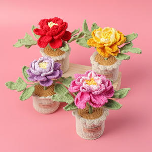 Crochet Cross-border Snow Peony Bonsai Hand-woven Styling Artificial Flower Pot Plant Home Office <b>Desk</b> Decoration - Product Image 1