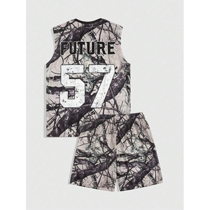 เซ็ตเสื้อยืดและกางเกงขาสั้นสำหรับผู้ชายเสื้อผ้าแนวสตรีทผ้าคอตตอน100% โลโก้ตามสั่งฤดูร้อน - Product Image 2