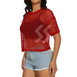 Camisetas de malla ligera hechas en Pakistán, ropa de verano de alta calidad, camisetas de malla cuadrada para mujer - Product Image 2