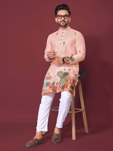 RAYMOND Formal Party Wear <b>Kurta</b> with <b>Silk</b> Full Sleeves Dual Side Pockets & Cotton Accents for Indian & Pakistani Culture - Product Image 3