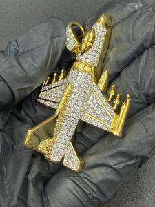 Colgante de Aviación Hip Hop Iced Out con Diseño de Avión a Reacción y Moissanita, Chapado en Oro, Joyería para Raperos, Plata 925, Joyería Fina, Colgantes y Dijes - Product Image 5