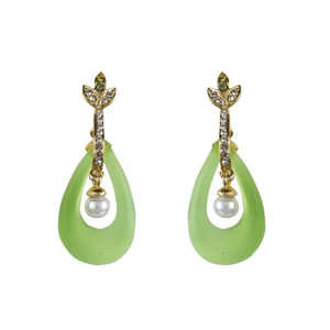 Boucles d'oreilles Kriaa Fine Dangle Pierre d'Autriche avec Résine Verte Plaqué Or Modèle 1305743 - Product Image 1