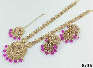 Conjunto de collar largo elegante chapado en oro de piedra tradicional india y de moda con pendiente Jumkha Mangtika conjunto de joyería para mujer - Product Image 3