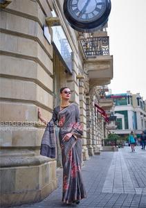 ชุดโชลี่สไตล์ซารีปากีสถานพิมพ์ลายดิจิทัลผ้าไหมจอร์เจีย - Product Image 2