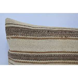 Oreiller en laine à rayures vintage beige 16x36 pouces Oreiller d'accent rectangulaire rustique Technique tissée - Product Image 2