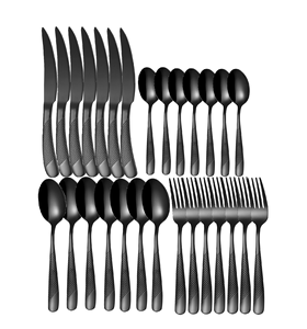 Cuillère à dessert en acier inoxydable de haute qualité 28 pièces couteau à beurre/fourchette/cuillère à dessert couverts couleur noire mate - Product Image 1