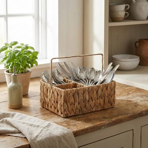 Porte-ustensiles en jacinthe d'eau à prix avantageux, organisateur de couverts, porte-couverts, vaisselle, rangement multifonctionnel imperméable - Product Image 5