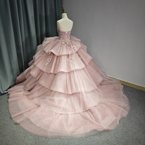 6558 Gorgeous Pink Sleeveless <b>Ruffle</b> Lace-Up Crystal Beading Appliques Natural Eco-Friendly Quinceanera Ball Gown <b>Dress</b> - Product Image 4