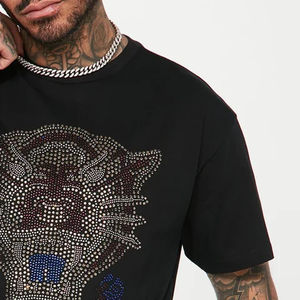 Camisetas de transferencia de calor de verano con logotipo personalizado, venta al por mayor, mezcla de algodón a granel, ropa de hombre, camisetas con diamantes de imitación para hombre - Product Image 3