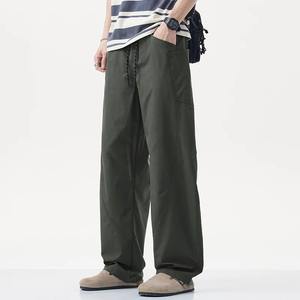 Pantalon de travail pour homme, léger, taille élastique, coupe droite, 100% coton, style décontracté américain - Product Image 1