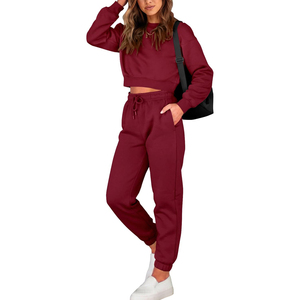 À la mode femmes hiver Streetwear survêtement à capuche ensemble léger 100% coton à manches longues haut pantalon sport gymnastique formation en plein air - Product Image 1