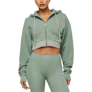 Sudadera con capucha recortada personalizada para mujer con logotipo de impresión bordado OEM ODM Streetwear ropa informal fabricante directo de fábrica - Product Image 1