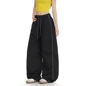 Pantalon large pour femme, taille mi-haute, coupe ample, écologique, coupe-vent, devant plat, streetwear d'hiver, décontracté - Product Image 3