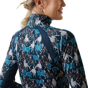 Chemises d'équitation pour femmes, neuves, bleues, imprimées, respirantes, de luxe, style western, anti-UV, avec fermeture éclair. - Product Image 5