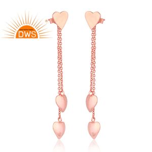 Best Selling Sterling Silver <b>Rose</b> <b>Gold</b> Plated <b>Heart</b> Charm Dangle <b>Earring</b> Silver Jewelry for Women Gift for Her - Product Image 2