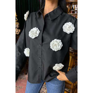 Chemise classique en popeline à imprimé floral et accessoire rose, style 3442 - Product Image 3