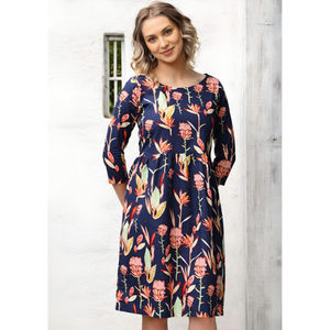 Vestido Avery 100% Algodón, Estilo Bohemio Informal, Estampado Floral, Ave del Paraíso, Largo hasta la Rodilla, para Verano, Otoño, Primavera, Uso Diario - Product Image 1