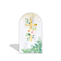 Housse de toile de fond pour arche de baptême, toile de fond pour photomaton, thème religieux, première communion, croix dorée, avec ballons, pour fête de bébé 'Dieu bénisse'
