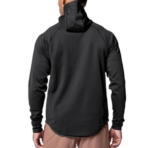 Sudadera con capucha de media cremallera para hombre, de manga larga, para gimnasio, entrenamiento, cuello alto, top de fitness personalizado con orificios para los pulgares - Product Image 4