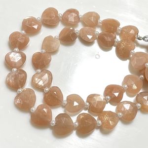 Vente en gros de perles de pierre de lune pêche à facettes en forme de coeur de 10mm perles de pierre naturelle avec perceuse verticale - Product Image 4