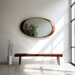 KALATRI Art Deco Handmade Eco-Friendly Lightweight Wall Vanity <b>Mirror</b> Wavy Irregular Design Real Walnut Wooden <b>Frame</b> Art - Product Image 1