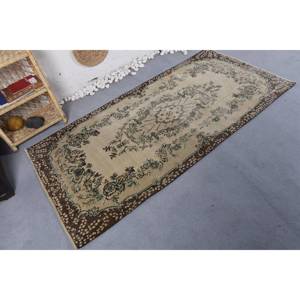 Tapis Vintage en Laine Beige Marron Patchwork Design Fait Main Rectangulaire Latex pour Teen Living 3.5ft X 7ft Bambou Soie Polyester - Product Image 2