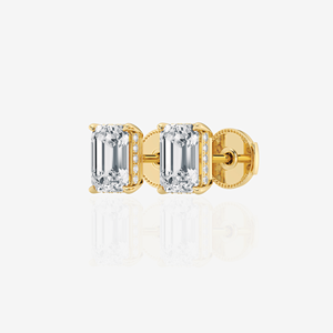 <b>Emerald</b> Cut Moissanite Diamond Hidden Halo <b>Stud</b> 9k Gold Earrings - Product Image 1