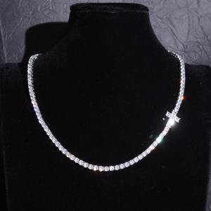 Cadena de Tenis con Diamantes de Moissanita VVS en Plata 925 con Cruz Lateral, Collar con Incrustaciones de Diamantes para Hombre, Fabricante de Joyería de Moda - Product Image 1