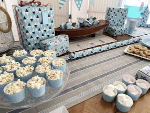 Chemins de table brodés noués à la main scandinave Design nautique naturel bleu marine blanc phare côtier coton floral - Product Image 2