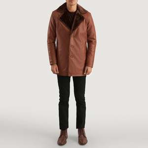 Manteau d'hiver pour homme en marron cannelle, style trench-coat long avec rembourrage en laine imperméable et imprimé décoratif, nouvelle technique - Product Image 3