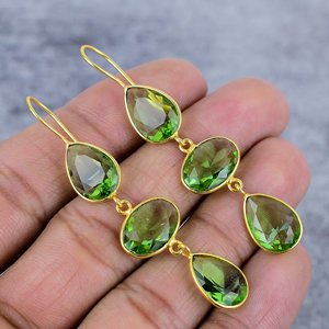 Amatista verde pera forma ovalada piedra preciosa 925 plata esterlina chapada en oro pendientes de alambre de boda de moda regalo de mujer - Product Image 1