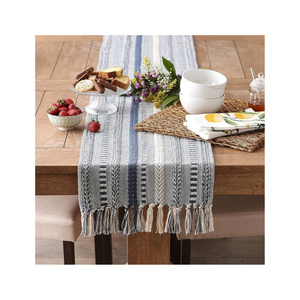 Experience Luxe Dining With 100% Cotton Grey Geometric Embroidered Rustic <b>Table</b> Runner 180 GSM 90" India OEM Decor Private Label - Product Image 2