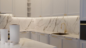 แผ่นควอตซ์พิมพ์ลาย Lal สำหรับเคาน์เตอร์ครัวและท็อปโต๊ะเครื่องแป้ง หนา 2 ซม. 3 ซม. ขัดเงา สำหรับโครงการก่อสร้างภายในเชิงพาณิชย์ - Product Image 5