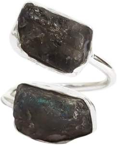 Bague pour femme en labradorite naturelle, double pierre, réglable, bijoux faits à la main, bague en argent sterling 925 - Product Image 1