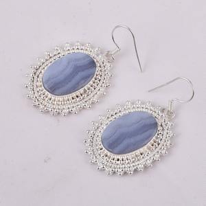 Pendientes de piedras preciosas de ágata de encaje azul de la mejor calidad, pendientes de plata de ley sólida 925 para mujer, Pendientes colgantes, joyería de plata - Product Image 3
