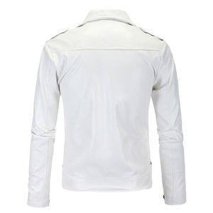 Veste de moto en cuir blanc pour hommes, fermeture éclair tendance, édition limitée, style vintage, fermeture éclair épaisse pour l'hiver - Product Image 2