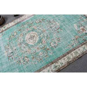 Alfombra turca vintage de 5,2x8,9 pies, tejido plano de lana verde Beige con diseño de retazos, estilo Aubusson para decoraciones de sala de estar - Product Image 5