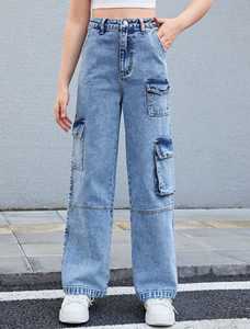 ขายส่งยุโรปเอวสูงผู้หญิงสบายๆตรงขากว้างกางเกงยีนส์กางเกงคาร์โก้กระเป๋าล้างStreetwear Customแฟชั่นกางเกงยีนส์ - Product Image 4