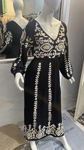 Robe longue brodée à la machine 100% coton de haute qualité pour femmes musulmanes filles lavable avec taille naturelle - Product Image 4