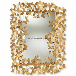 Gorgeous Look High Grade Gold Plated Heavy Duty Metal Leaves Designer Framed Round Shape Home <b>Decorative</b> Wall Mirror Supplies - Product Image 2