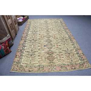 Turkish Rug, 5.4x8.9 ft Vintage Rug, <b>Brown</b> Ikat <b>Wool</b> Rug - Product Image 1