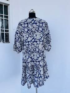 Bleu main-bloc imprimé bohème Floral robe mi-longue belle fête porter en gros à la main en mousseline de soie tissu bouton décoration 6XL - Product Image 2