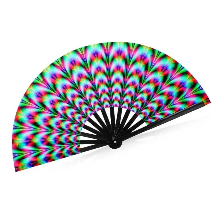Clack Fan avec sac en tissu Ventilateur rave holographique coloré pour hommes femmes Côtes de bambou Acc décoratif